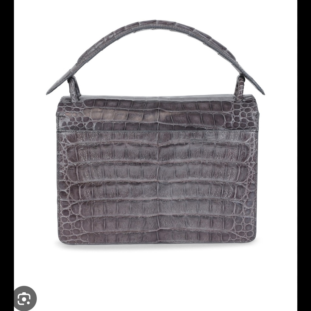 Nancy Gonzalez Gray Crocodile-Embossed Women's Bag top handle